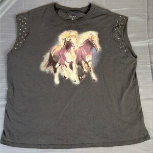 Torrid Studded Sleeveless Graphic Tee Horses Western Tank Size 2